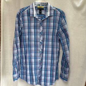 INC International Concepts Blue and White Casual Button Down Shirt